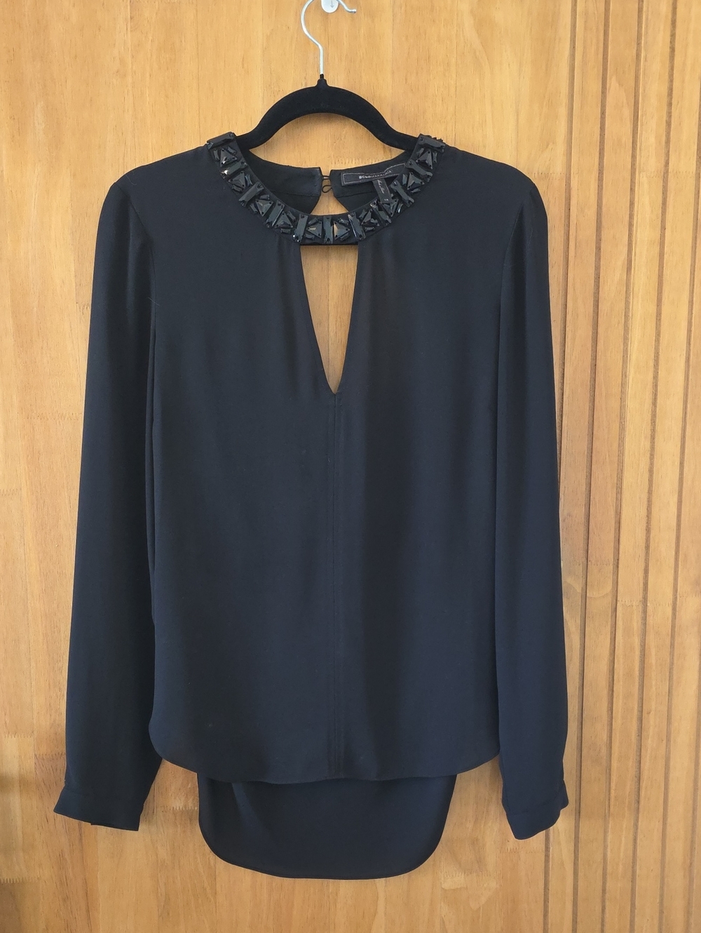 BCBGMaxAzria Black Long-Sleeve Jewel-Neck Blouse